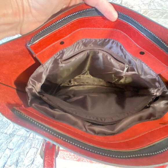 Popoti Red Leather Shoulder Bags Messenger Crossbody Tote with Adjustable Straps - Picture 9 of 13